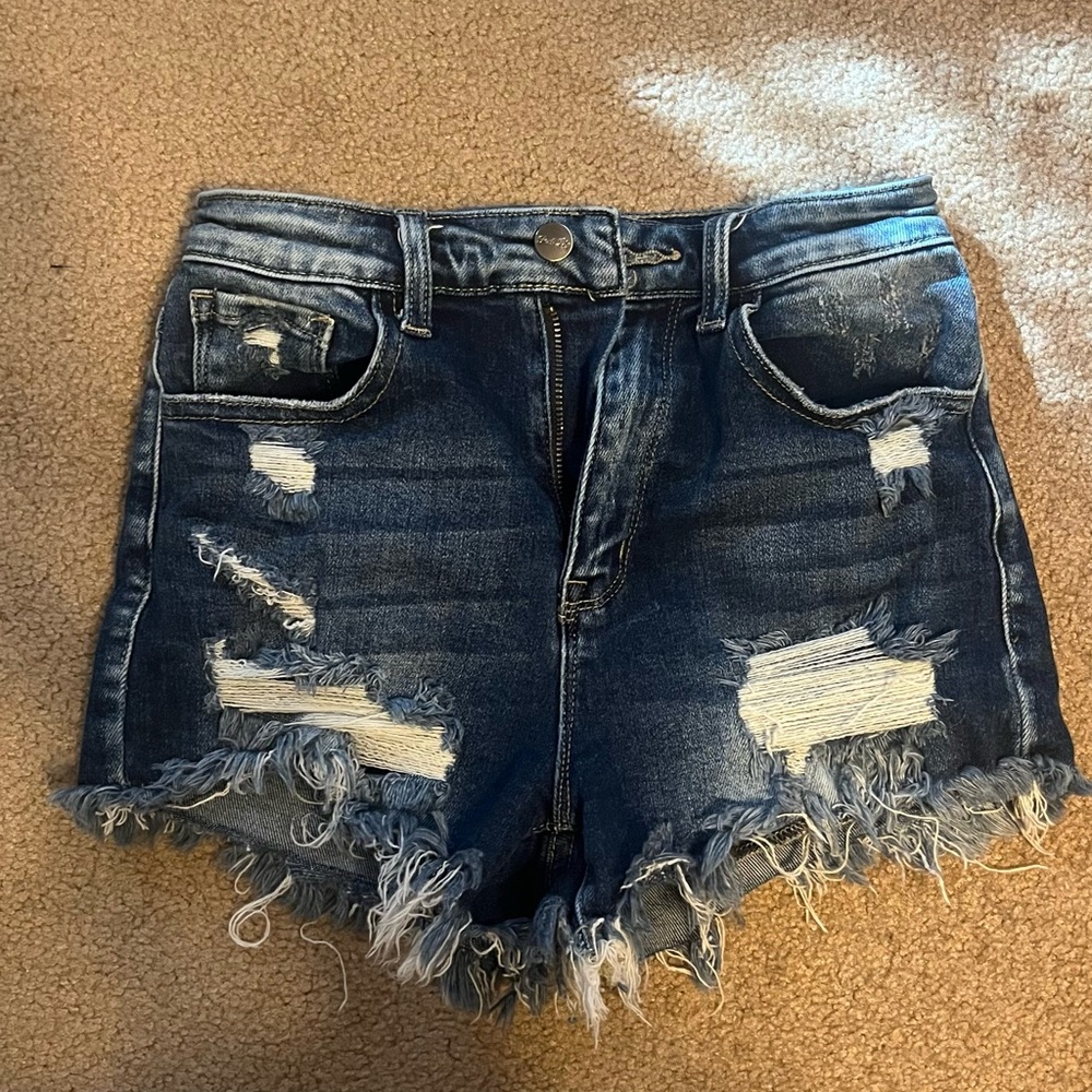 Pink Lily Blue Frayed Jean Shorts